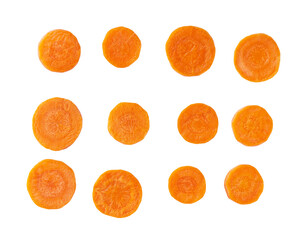 sliced organic carrots isolated on white background. sliced carrots.
