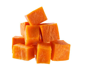 pile diced carrots isolated on white background. sliced carrots.