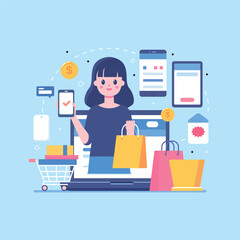 Shopping Online on website. mobile application. Vector illustration