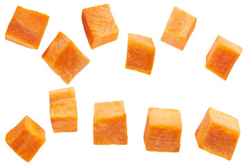 diced carrots isolated on white background