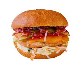 American burger with chicken cutlet isolated on white