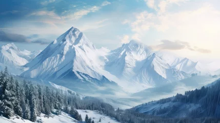 Foto op Plexiglas alpine snowy scenery hiking mountain illustration range aerial, arctic landscape, arctic panorama alpine snowy scenery hiking mountain © vectorwin