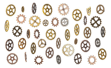 Different gears hangs bangles in the air steampunk style symbol mechanism watch clock parts background