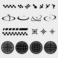 Streetwear and Y2K elements design, graphic design y2k pack set of globes abstract shapes for fashion design - obrazy, fototapety, plakaty