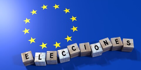 European Union - elections concept - wooden blocks and country flag - 3D illustration