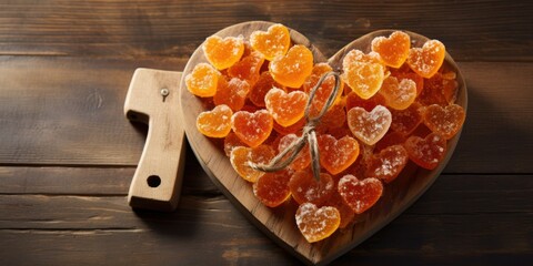 Heartfelt Sweetness - Create a visual feast with marmalade crafted into adorable heart shapes, meticulously arranged to form a larger heart on rustic wooden boards