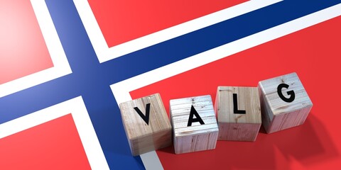 Norway - elections concept - wooden blocks and country flag - 3D illustration