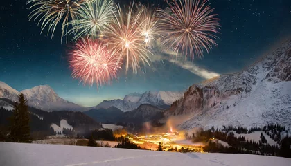 Foto op Plexiglas capodanno in montagna fuochi d'artificio  © franzdell