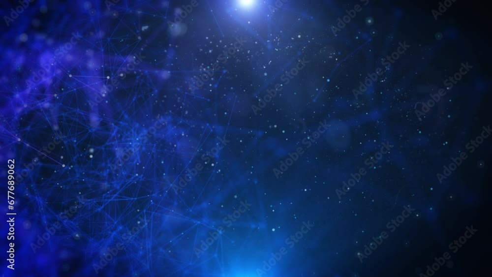 Poster Abstract digital low poly data network flowing seamless loop 4K motion on blue background.