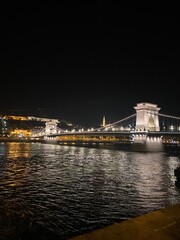 night view of the river , chain bridge Budapest