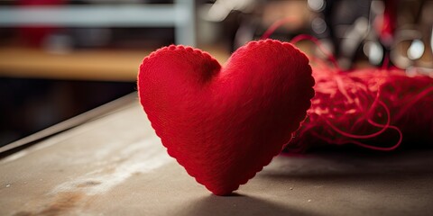 Fill a toy red heart with soft plush or synthetic padding. Create handmade crafts for Valentine's Day with your own hands