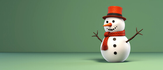 A happy snowman with a red hat and scarf