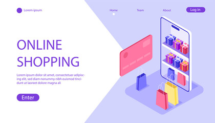 Online shopping concept. Shopping bags in closet. Advertising and marketing, landing page design. Landing page design. Discounts and promotions. Cartoon isometric vector illustration