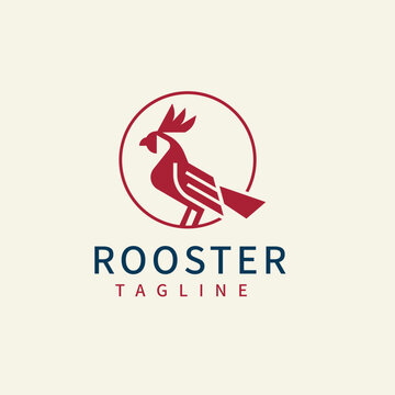 Rooster logo design template and emblem in circle shape