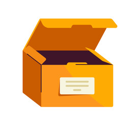 Package for food concept. Colorful container, yellow box. Fastfood and takeaway eating. Equipment for cafe and catering. Cartoon flat vector illustration isolated on white background