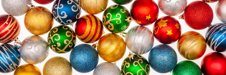many christmas tree balls in panoramic set