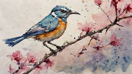 Watercolor painting of a bird in the AI Generative field