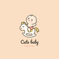 cute baby logo with toys horse