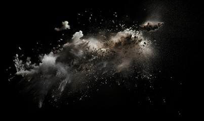 flying debris and dust on black background, Generative AI - obrazy, fototapety, plakaty