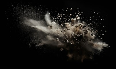 flying debris and dust on black background, Generative AI