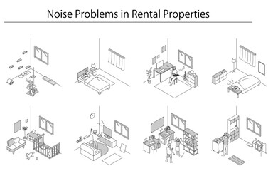 Naklejka premium Noise problems in rental properties: Noise from living in apartments and condominiums