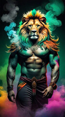 Fototapeta na wymiar A lion like a man with a strong body.