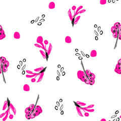 Seamless pattern pink flowers abstraction. Texture background abstraction. Packaging paper, background, textiles. Minimalism pattern.