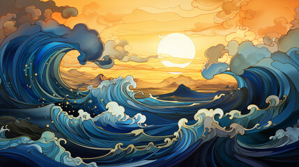 Obraz premium Shades of blue stained glass design for church. AI generative