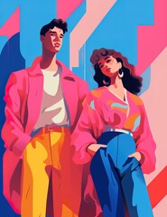 colorful butt art illustration of teenagers. fashion poster