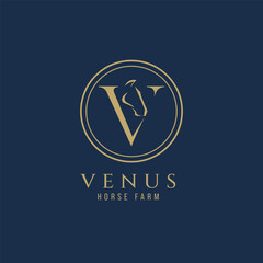 Elegant luxury letter V monogram horse logo, letter V horse logo, horse head logo