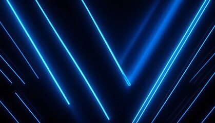 Abstract black background with blue neon light lines. Modern backdrop with glowing lines.
