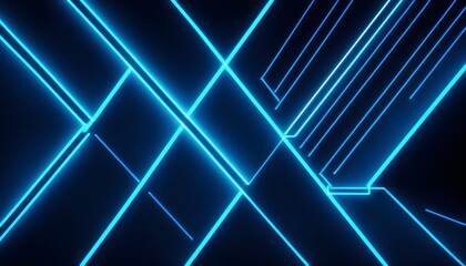 Abstract Blue Background with Neon Lines Crossing. Futuristic Backdrop with Neon Lights. Technology Background.