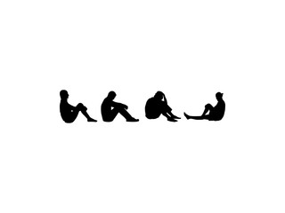 Silhouette of sad and depressed person. Set of sitting sad young man and woman silhouette. Woman sitting on the floor in a corner. People are depressed or frustrated silhouettes. vector illustration.