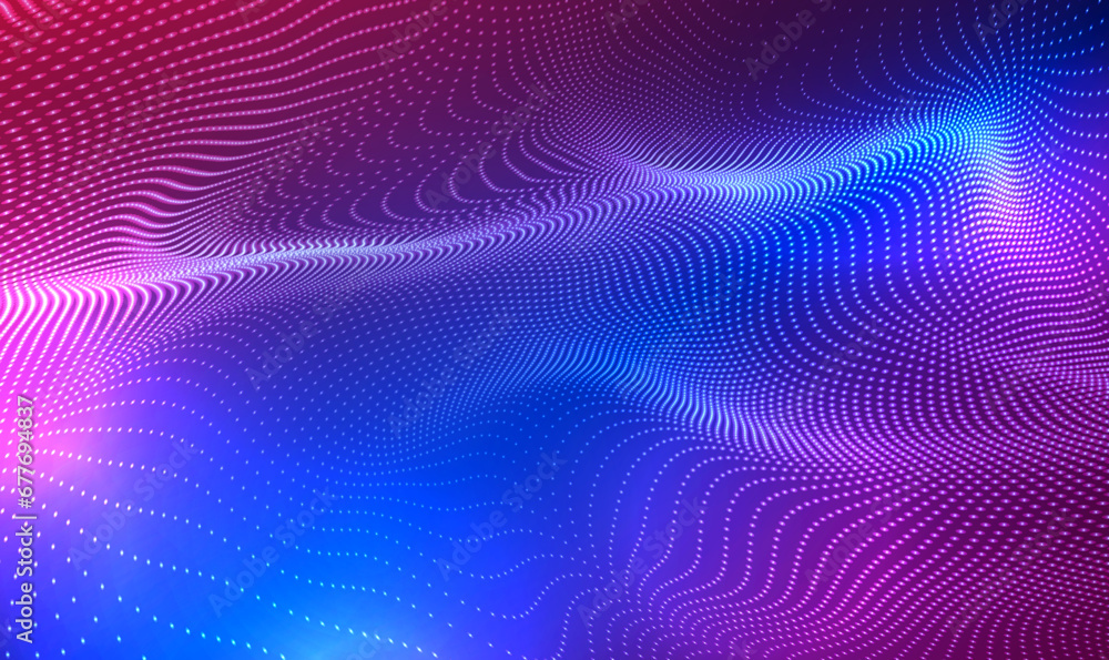 Poster abstract futuristic waving 3d particle technology background. colored music wave. 3d wave point frac