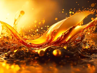 Gardinen golden liquid wave close-up macro photography, abstract background. © Mustafa Kurnaz