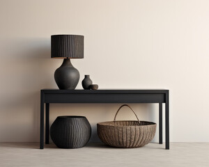 Sophisticated black modern console table with Elegant Lighting and Decor