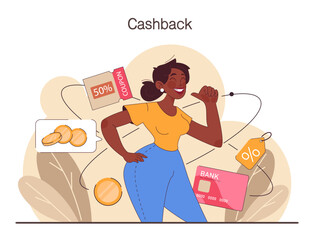 Cashback loyalty program. Client retention with financial compensation for purchases. Commercial program for client retention. Marketing promotion. Flat vector illustration