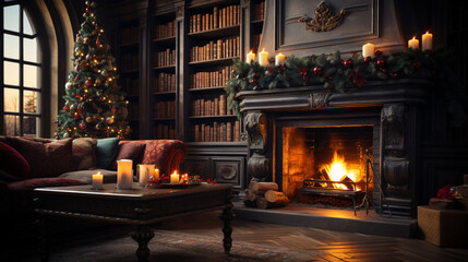 fireplace with christmas decorations