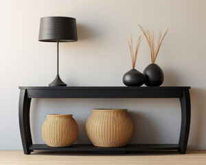 Sophisticated black modern console table with Elegant Lighting and Decor