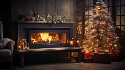 fireplace with christmas decorations