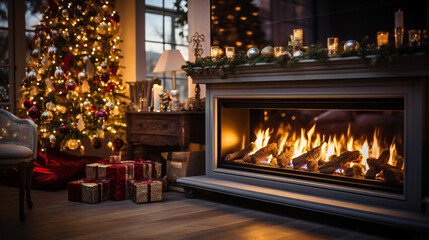 fireplace with christmas decorations