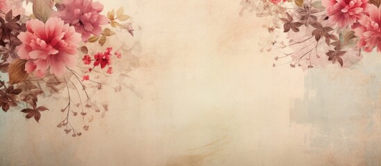 The vintage paper background with grunge stripes adds an old and decorative touch to the beautiful floral texture showcasing ornamental petals in a unique and spring inspired way - obrazy, fototapety, plakaty
