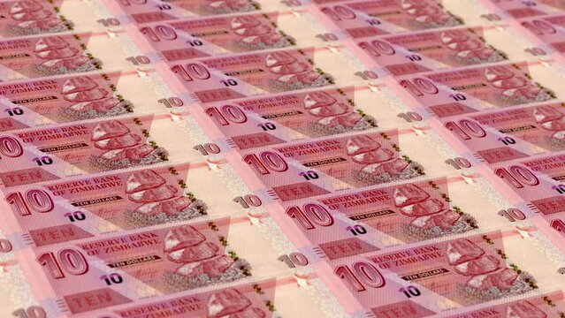 Zimbabwe Zimbabwean Dollar 10 Banknotes Money Printing House, Printing Ten Zimbabwean Dollar, Printing Press Machine Print out Zimbabwean, Being printed by currency press machine 10