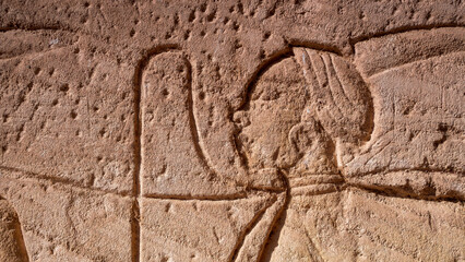 Hieroglyphics on a wall of an Egyptian Temple at Abu Simbel
