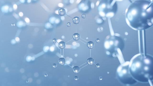 benzyl chloride molecular structure 3d, flat model, reactive organochlorine compound, structural chemical formula view from a microscope