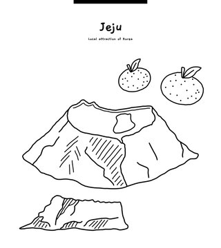 This is an image representing Jeju Island in Korea. Tangerine, Seongsan Ilchulbong, Hallasan, and Baeknokdam.