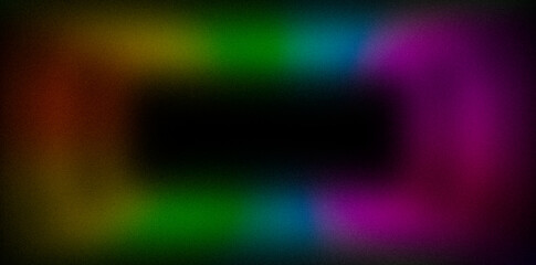 Bright multicolored frame. Dark abstract unique yellow orange pink green blue blurred grainy background for website banner. Desktop design. A large, wide template, pattern. Color gradient, ombre, blur