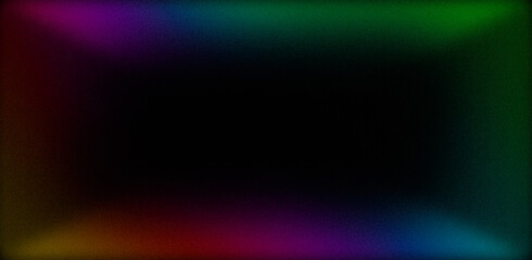 Bright multicolored frame. Dark abstract unique pink green red blue purple blurred grainy background for website banner. Desktop design. A large, wide template, pattern. Color gradient, ombre, blur