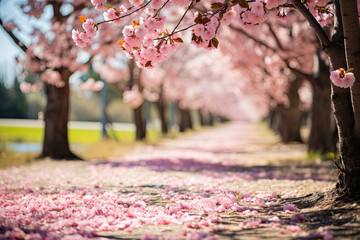 spring in the park, pink blooming trees - Powered by Adobe