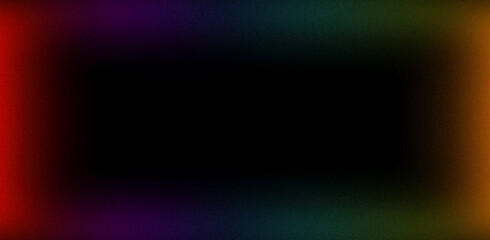 Bright multicolored frame. Dark abstract unique red orange pink green blurred grainy background for website banner. Desktop design. A large, wide template, pattern. Color gradient, ombre, blur